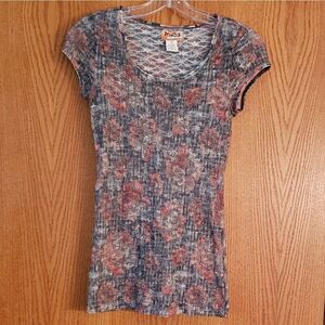 Mudd Floral Short Sleeve Tee - Gray and Pink